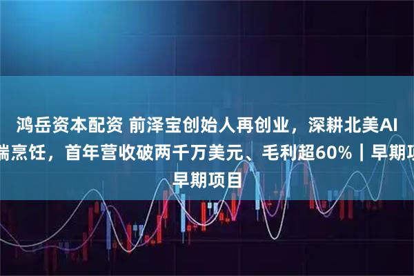 鸿岳资本配资 前泽宝创始人再创业，深耕北美AI高端烹饪，首年营收破两千万美元、毛利超60%｜早期项目