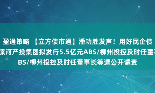 盈通策略 【立方债市通】潘功胜发声！用好民企债券融资支持工具/漯河产投集团拟发行5.5亿元ABS/柳州投控及时任董事长等遭公开谴责